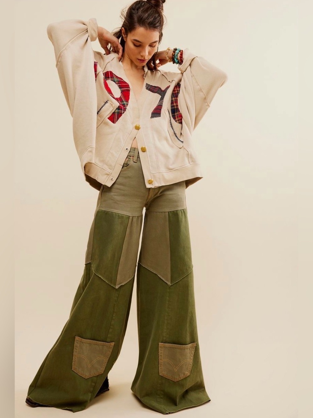 Free People x Tricia Fix Reworked Denim Bell Jeans - Picture 3 of 13